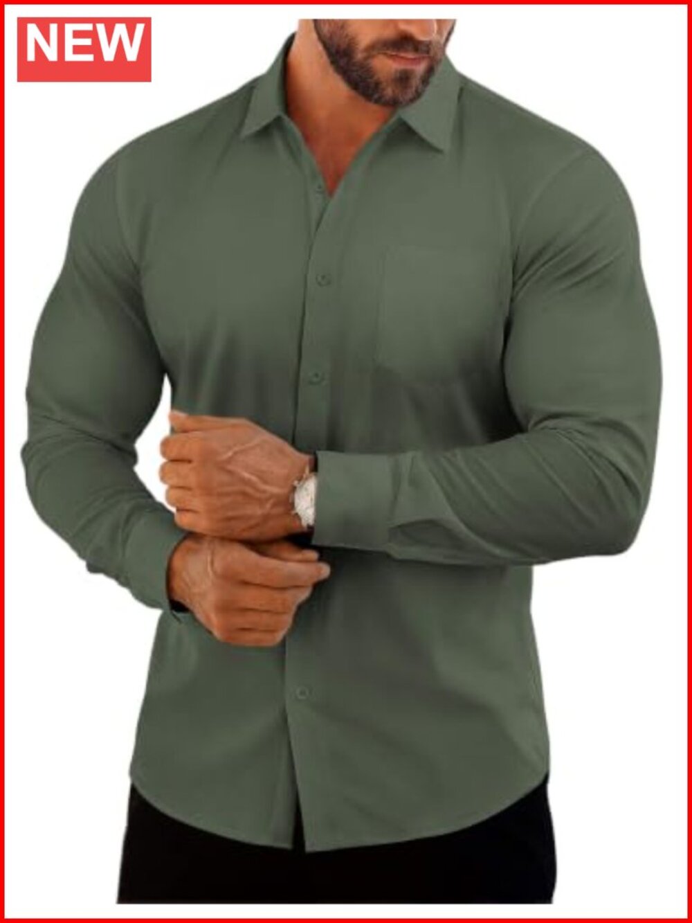 Men's Muscle Fit Button Down Dress Shirt 4-Way Stretch Wrinkle Resistant
